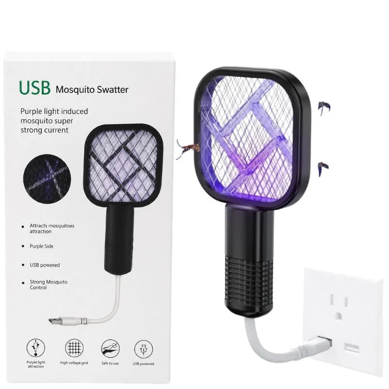 Portable Mini Mosquito Swatter – USB Rechargeable Electric Bug Zapper with LED Night Light (Random Color)
